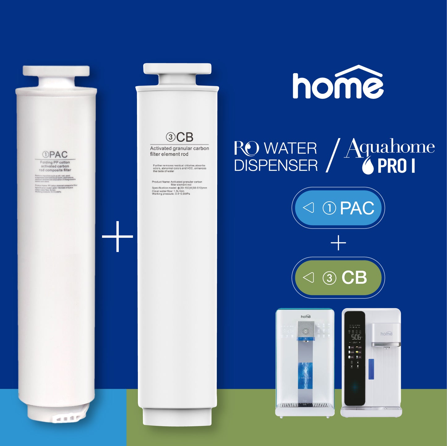 DM Home/Aquahome Pro1 PAC 2合1 + CB 濾芯套裝 (只適用於指定的 RO淨飲水機)